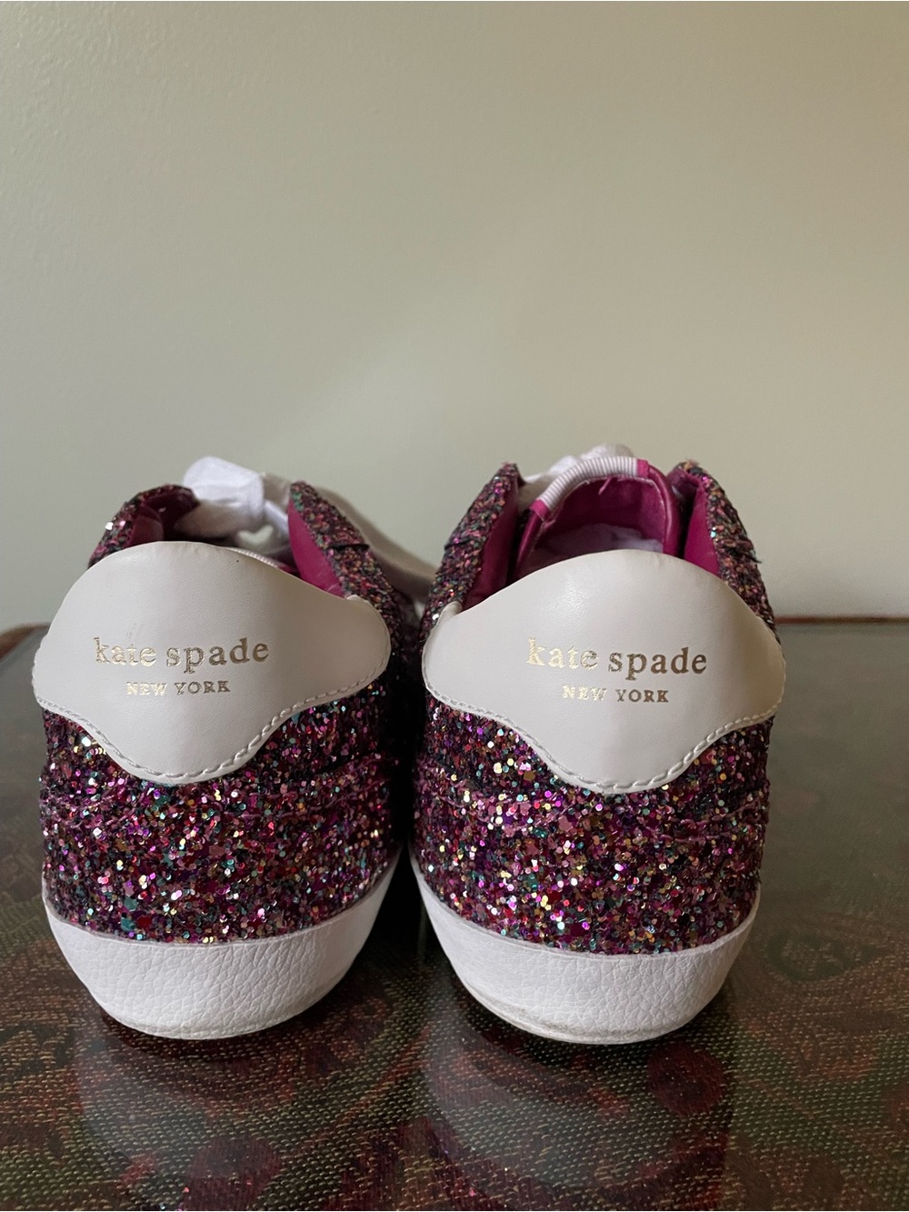 kate spade Women’s Ace Glitter Lace-Up Sneakers - Pink Multi EUC 7.5 - Picture 3 of 6